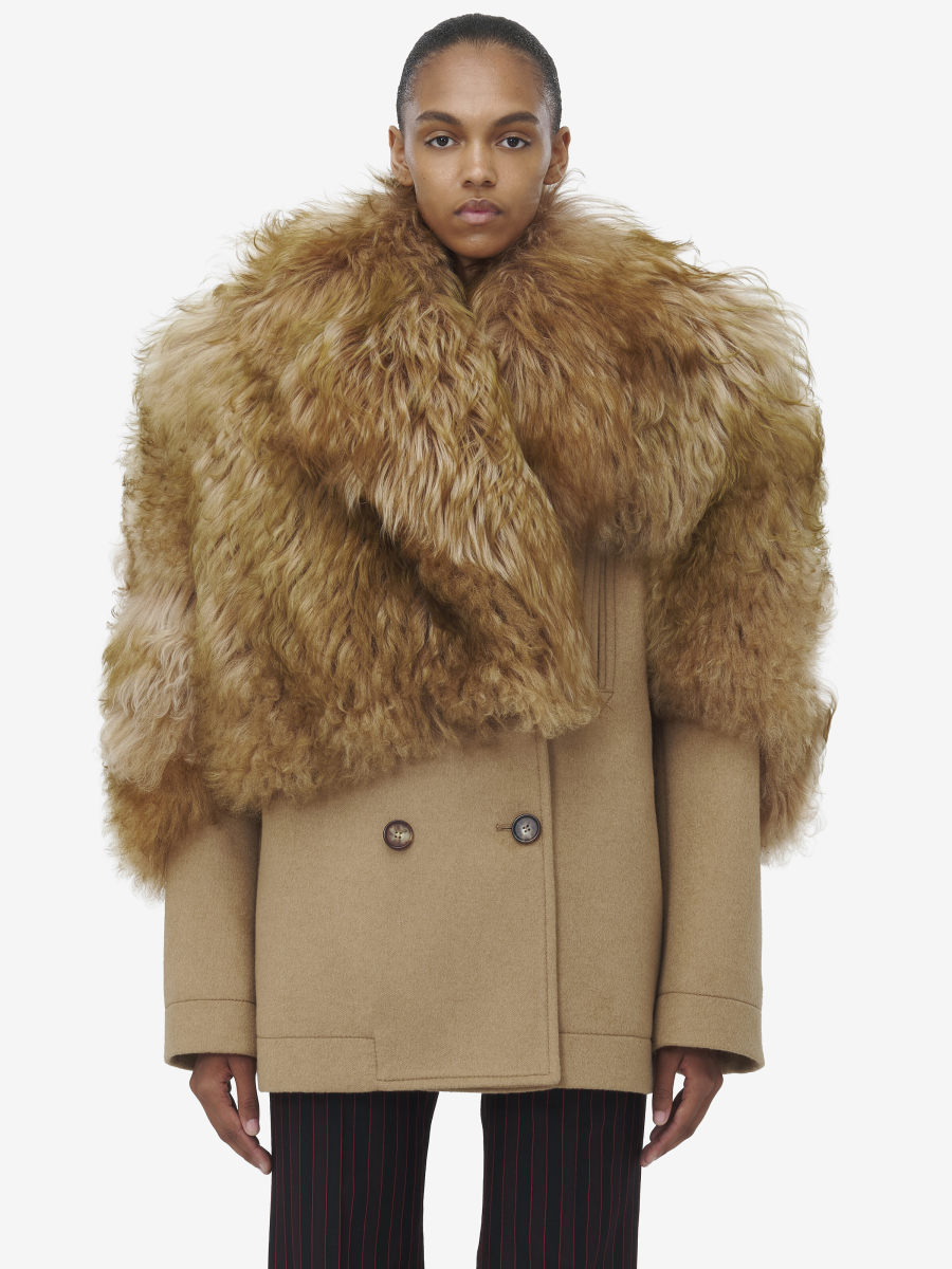 ALEXANDER MCQUEEN - Shearling Stole Wool Peacoat - Item 817936Q5AOT2078